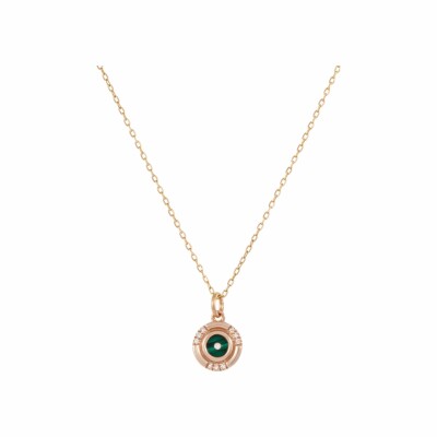 Pendentif Atelier Nawbar Mini Round en or rose, diamants et malachite