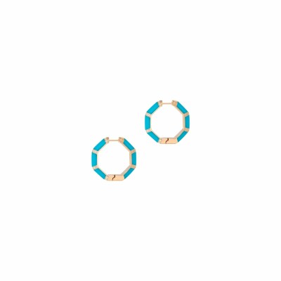 Boucles d'oreilles créoles Atelier Nawbar Bamboo en or rose, turquoises et diamants