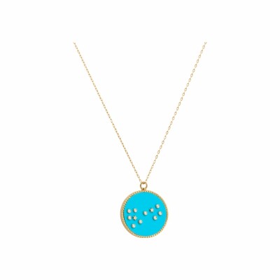 Pendentif Atelier Nawbar Zodiac Cosmic Love M en or jaune, diamants et turquoise