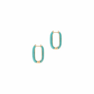 Boucles d'oreilles créoles Atelier Nawbar The Lock Ray en or jaune et turquoises