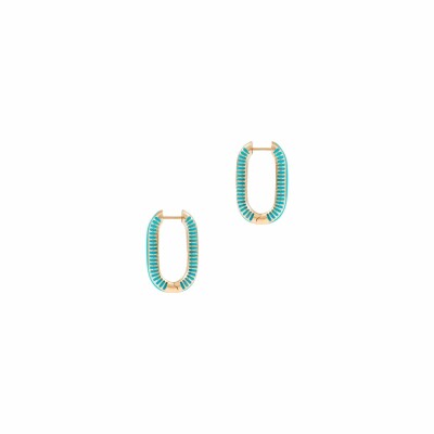 Boucles d'oreilles créoles Atelier Nawbar The Lock Ray en or jaune et turquoises