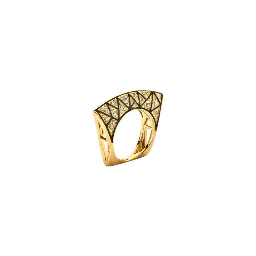 Dries Criel Lotus ring in yellow gold, diamonds and green enamel