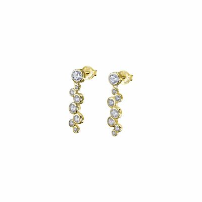 Boucles d'oreilles pendantes Lotus Pure Essential en argent doré et oxydes de zirconium