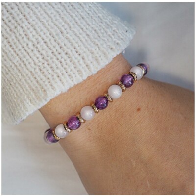 Bracelet Lily Parker en améthyste et quartz rose