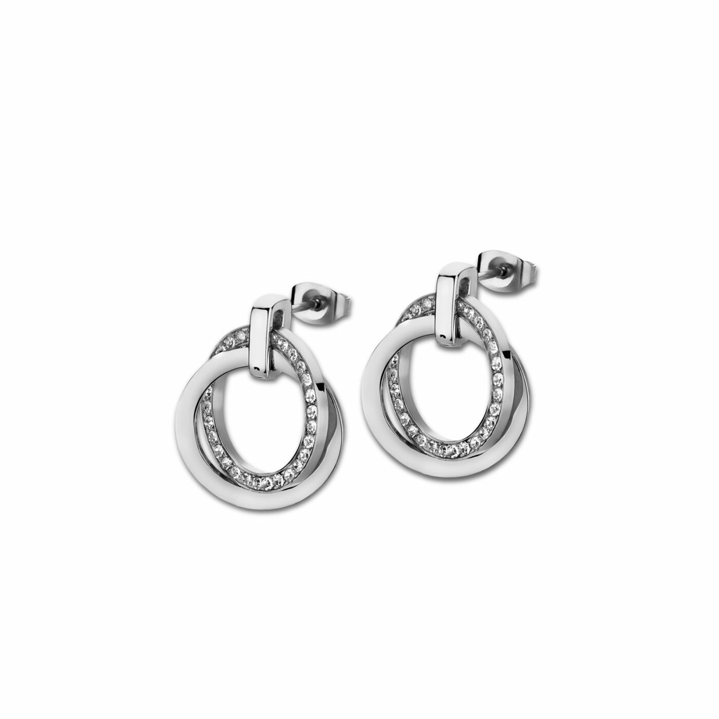 Boucles d'oreilles Lotus Style Urban Woman Cercle en acier et oxydes de zirconium