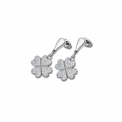 Boucles d'oreilles Lotus Style Rainbow Trèfle en acier et oxydes de zirconium