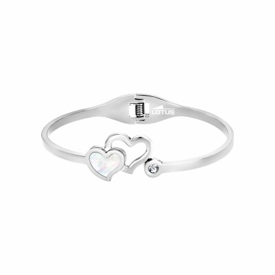 Bracelet Lotus Bliss cœurs en acier, nacre et oxyde de zirconium