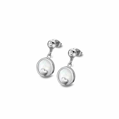 Boucles d'oreilles Lotus Style Woman's heart en acier et nacre