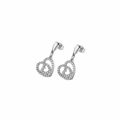 Boucles d'oreilles Lotus Style Woman's heart Coeur en acier et oxydes de zirconium