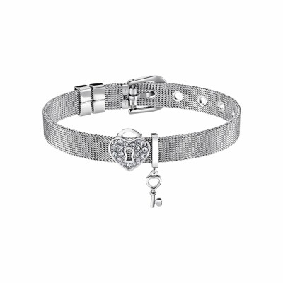 Bracelet Lotus Historique cœur cadenas en acier et oxydes de zirconiums
