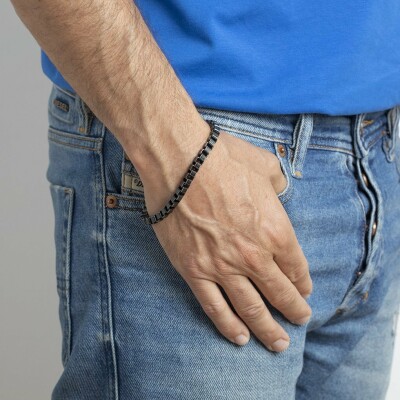 Bracelet Lotus Dark Style en acier et PVD noir