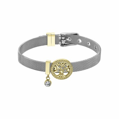 Bracelet Lotus Bliss arbre de vie en acier, métal doré et oxydes de zirconiums