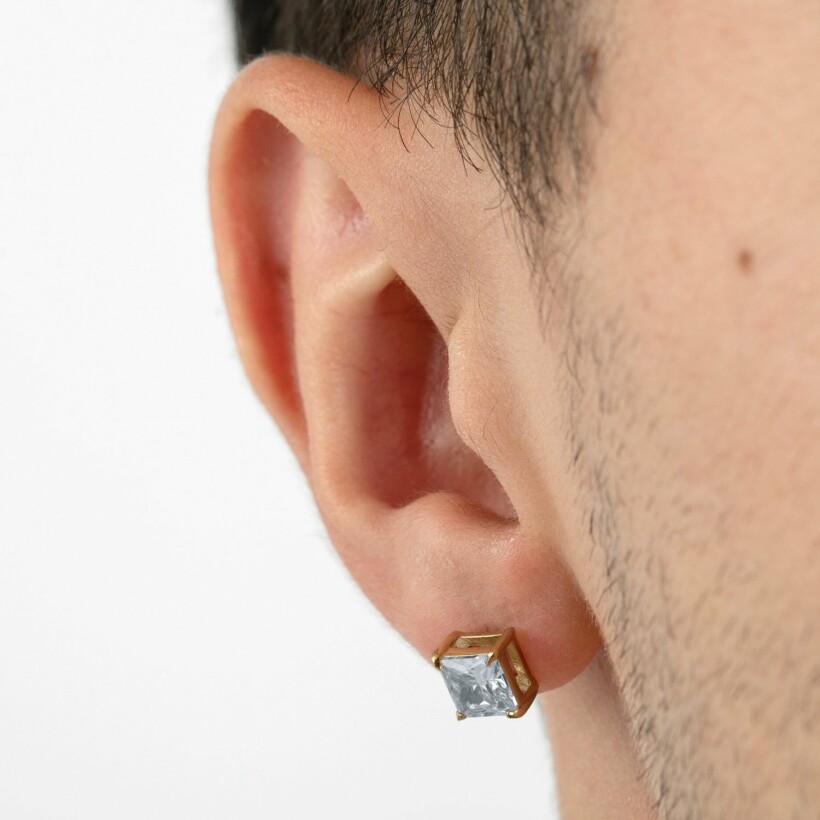 Boucles d'oreilles Lotus Men'S Earrings en métal doré, acier et oxydes de zirconiums