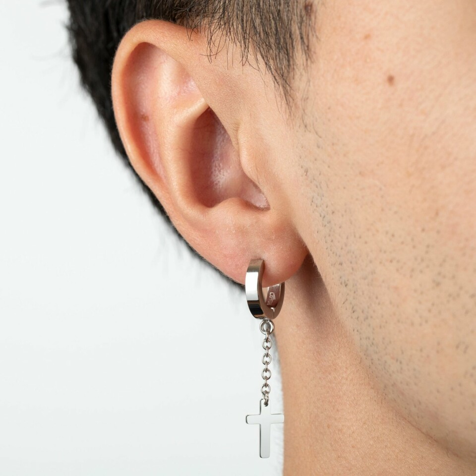 Boucles d'oreilles Lotus Men's Earrings croix en acier
