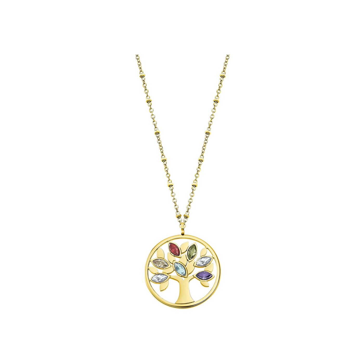 Collier Lotus Style Tree Of Life en métal doré et oxydes de zirconium