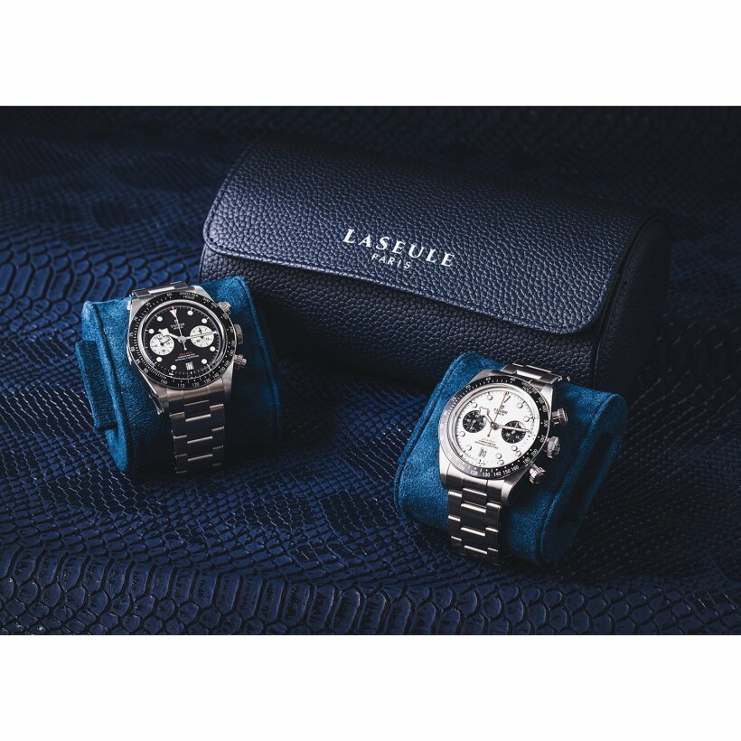 Case for 2 watches La Seule, navy blue leather