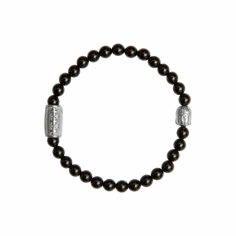 Bracelet Lauren Steven Design Buddha en agate noire, taille L