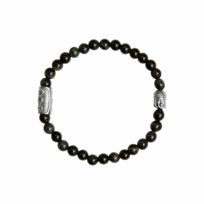 Bracelet Lauren Steven Design Buddha en œil de tigre bleu, taille M