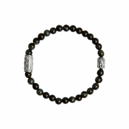 Bracelet Lauren Steven Design Buddha en œil de tigre bleu, taille M