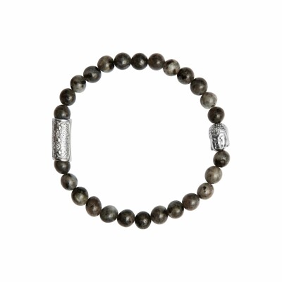 Bracelet Lauren Steven Design Buddha en larvikite grise, taille L