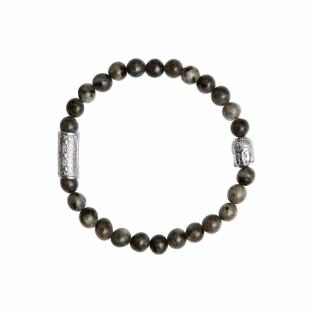 Bracelet Lauren Steven Design Buddha en larvikite grise, taille L