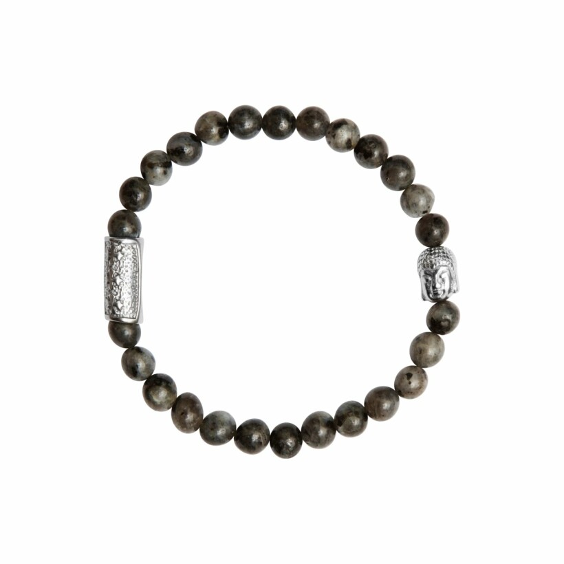Bracelet Lauren Steven Design Buddha en larvikite grise, taille M