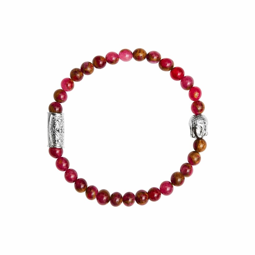 Bracelet Lauren Steven Design Buddha en japse rouge, taille M