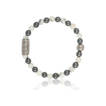 Bracelet Lauren Steven Design en howlite blanche et hematite, taille M