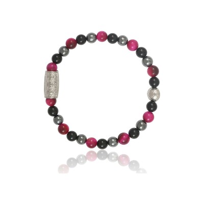 Bracelet Lauren Steven Design en œil de tigre rose, agate noire et hematite, taille L