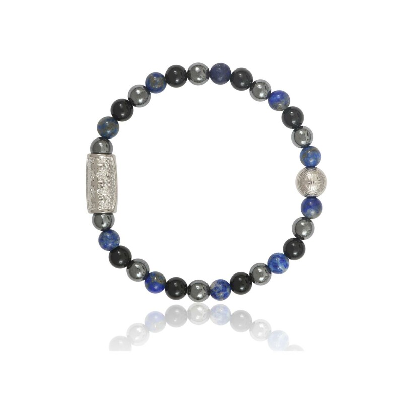 Bracelet Lauren Steven Design en hematite et lapis lazuli et agate noire, taille M