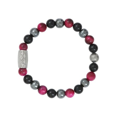 Bracelet Lauren Steven Design en œil de tigre rose, agate noire et hématite, taille L