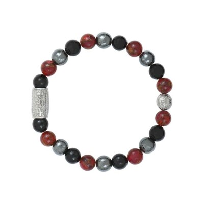 Bracelet Lauren Steven Design en agate noire, jaspe rouge et hématite, taille L