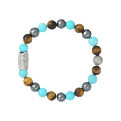 Bracelet Lauren Steven Design en turquoise bleue, œil de tigre et hématite, taille L