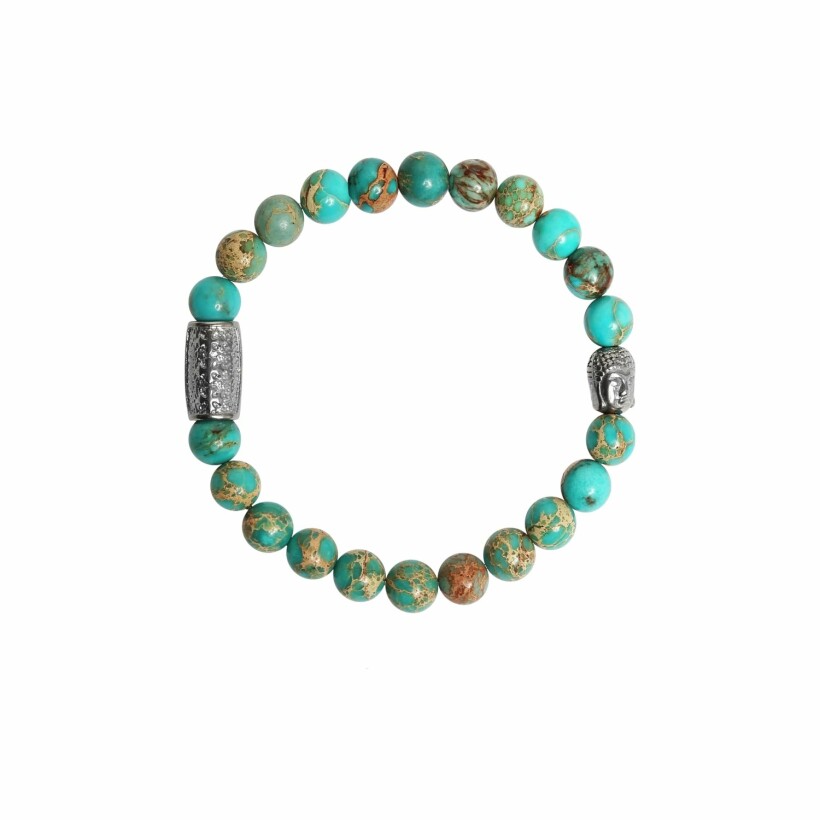 Bracelet Lauren Steven Design Buddha en jaspe de mer turquoise, taille M