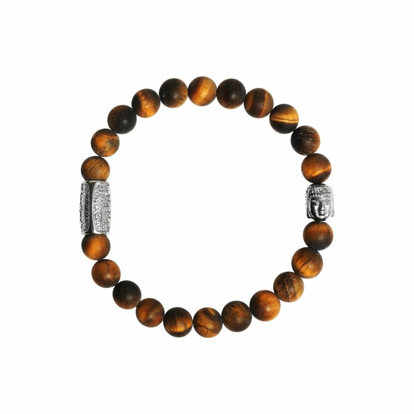 Bracelet Lauren Steven Design Buddha en oeil de tigre mat, taille M