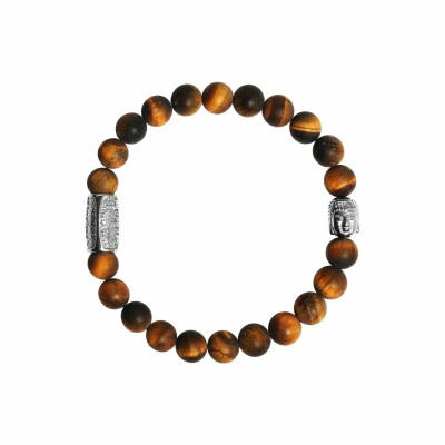 Bracelet Lauren Steven Design Buddha en œil de tigre mat, taille L