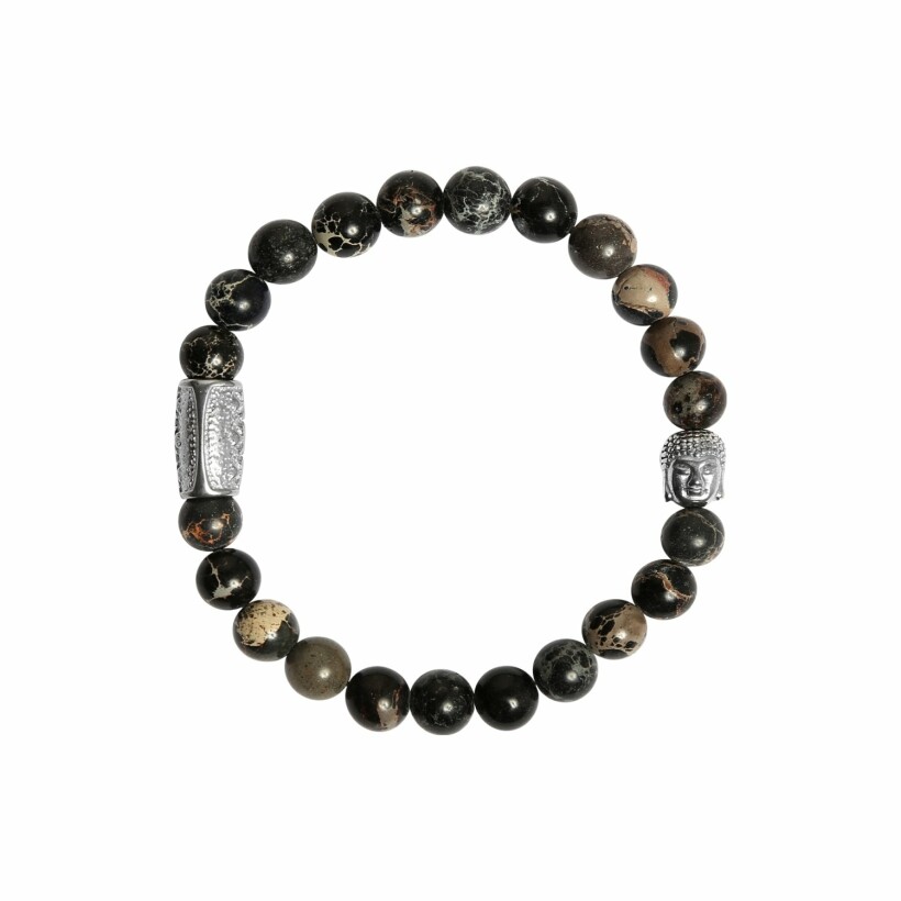 Bracelet Lauren Steven Design Buddha en pierre noire impériale, taille M