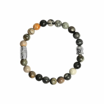 Bracelet Lauren Steven Design Buddha en jaspe Picasso, taille M