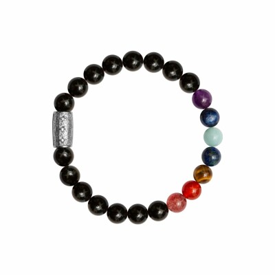 Bracelet Lauren Steven Design 7 Chakras en agate noire, taille M