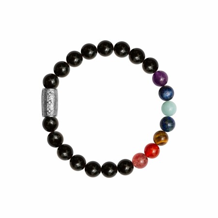 Bracelet Lauren Steven Design 7 Chakras en agate noire, taille S