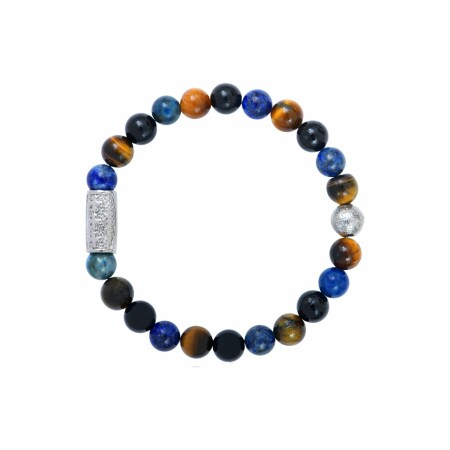 Bracelet Lauren Steven Design Prosperité en agate noire, lapis lazuli et œil de tigre, taille L