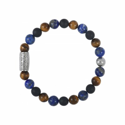 Bracelet Lauren Steven Design en onyx noir, lapis lazuli et oeil de tigre, taille M