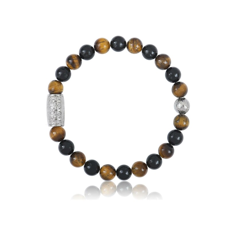 Bracelet Lauren Steven Design Prosperite en œil de tigre et agathe noire, taille L