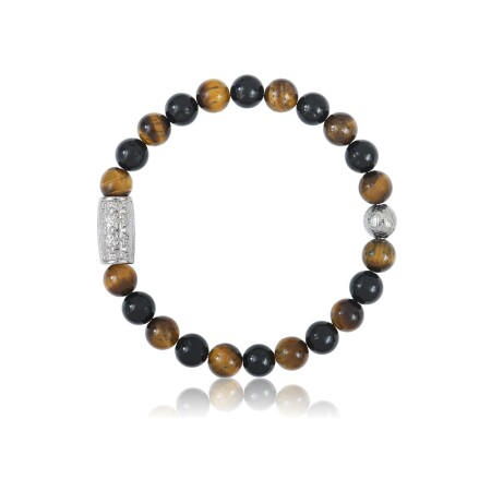 Bracelet Lauren Steven Design Prosperite en œil de tigre et agathe noire, taille M