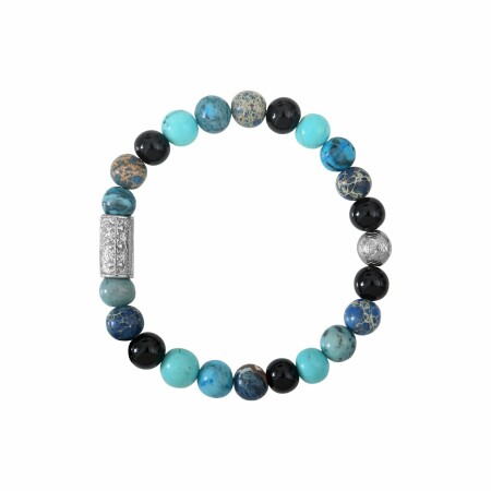 Bracelet Lauren Steven Design Prosperité en agate noire, jaspe de mer bleu, pierre de phoenix, et turquoise , taille M