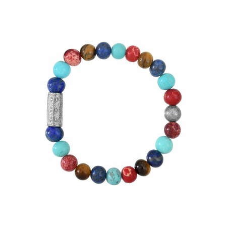 Bracelet Lauren Steven Design Prosperité en jaspe de mer rouge, turquoise, lapis lazuli et œil de tigre, taille M