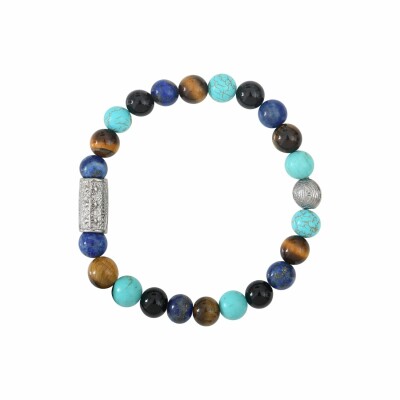 Bracelet Lauren Steven Design Prosperité en turquoise, agate noire, lapis lazuli et œil de tigre , taille M