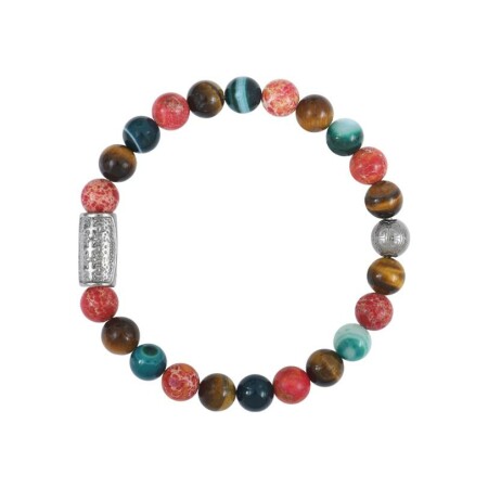 Bracelet Lauren Steven Design en jaspe de mer rouge, œil de tigre et agate verte, taille M