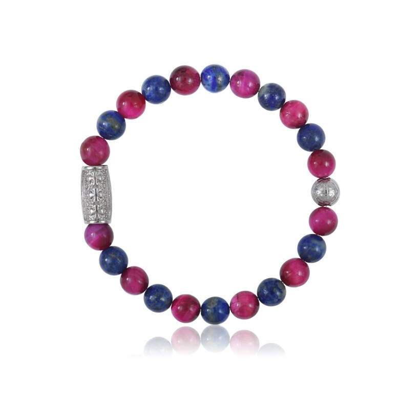 Bracelet Lauren Steven Design Prosperite en œil de tigre rose et lapis lazuli, taille M