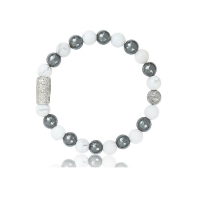 Bracelet Lauren Steven Design Prosperite en howlite blanche et hematite, taille M